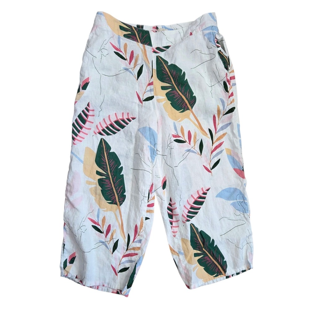 Cynthia Rowley 100% Linen Wide Leg Pull On Pants Tropical Beachy Coastal Size XL